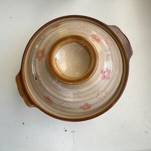 Japanese Donabe Clay Pot Ceramic Casserole Dish with Lid Pink Floral Beige Brown
